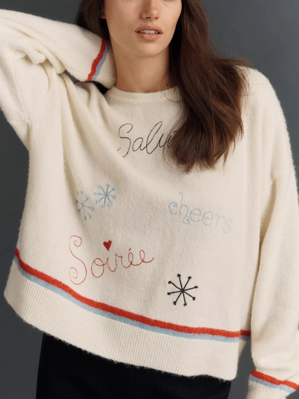 SUNDRY Anthropologie Women's French West Coast Getaway Ivory Sweater Size XS NWT